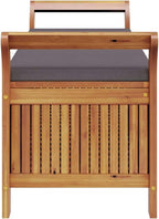 Garden Storage Bench with Cushion, Solid Acacia Wood Outdoor Patio Seat for Backyard, Porch, or Deck, 2-Seater Seating and Under-Seat Storage, Brown Finish, 49.6-inch Wide