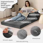 JUIKURY Folding Sofa Bed, Convertible Sleeper Chair with Pilow Foldable Matress, 2 in 1 Pull Out Loveseat Sofa Portable Fold Out Chair Bed Floor Couch Lounge for Living Room Bedroom (Grey, Queen)