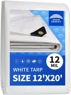 RAINDEWAY 12 Mil Heavy Duty White Tarp 12x20 Feet, UV Resistant, Waterproof, Weatherproof Poly Tarp with Metal Grommets and Reinforced Edges