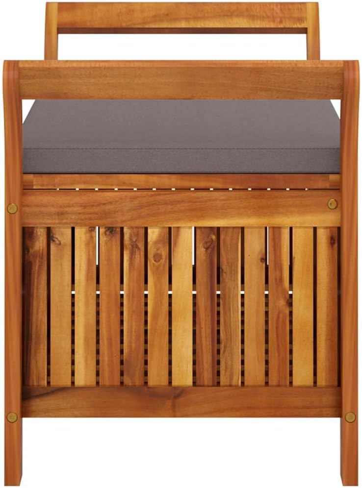 Garden Storage Bench with Cushion, Solid Acacia Wood Outdoor Storage Bench, Comfortable Seating and Ample for Garden Tools