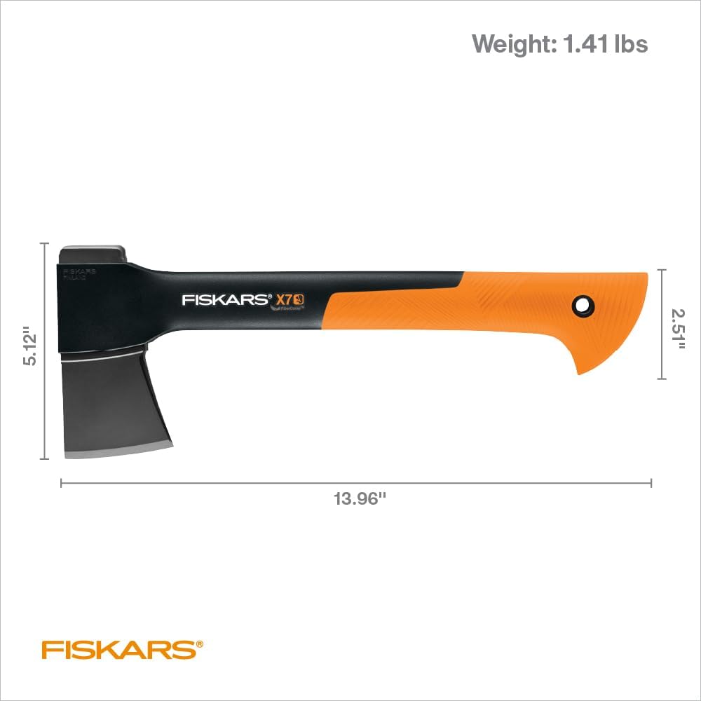 Fiskars X7 Hatchet Lightweight Wood Splitter for Small to Medium Size Kindling with Proprietary Blade and Shock-Absorbing FiberComp Handle, Lawn and Garden Tool, 14 inch, 1.5 pounds