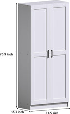 White Tall Kitchen Pantry Cabinet Organizers and Storage with Doors and Adjustable Shelves，Wood Large Gabinetes Para Cocina Office Bookshelf for Laundry Room Cabinets (31.5”W*15.7”D*71”H)