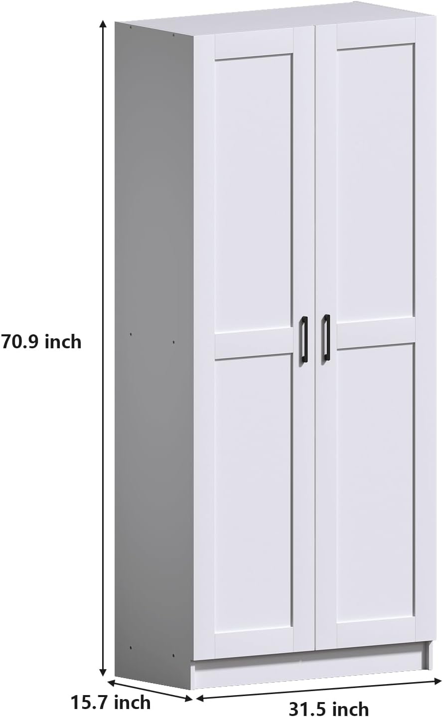 White Tall Kitchen Pantry Cabinet Organizers and Storage with Doors and Adjustable Shelves，Wood Large Gabinetes Para Cocina Office Bookshelf for Laundry Room Cabinets (31.5”W*15.7”D*71”H)