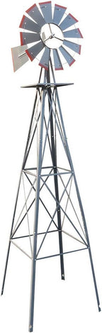 8FT Windmill for Yard Garden Decoration with Weather Vanes，Heavy Duty Outdoor Wind Mills, Large Metal Outdoor Windmill,Weather Resistant,Gray