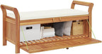 Outdoor Storage Bench with Cream Cushion, 50 Inch Solid Acacia Wood Garden Seating for Backyard, Patio, Deck, Porch, Deck Box with Storage Space