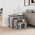 Nesting Table Set 3 Pieces Solid Mahogany Wood | Antique Style, Handmade Vintage, Durable Hardwood, Unique Color Variation for Living Room