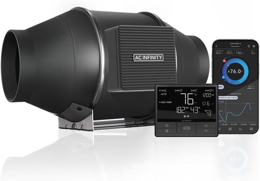 AC Infinity CLOUDLINE PRO T4, Quiet 4” Inline Duct Fan with Temperature Humidity VPD Controller, WiFi Integrated App Control - Ventilation Exhaust Fan for Heating Cooling, Grow Tents, Hydroponics