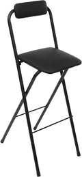 Folding Bar Stool with Back, 1 Pcs 27.6 Inch Tall Foldable Stool Chair Portable High Folding Bar Chair Counter Height Seat Leather Padded for Kitchen Shop Cafe Dining Room
