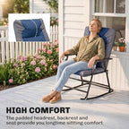 Outsunny Oversized Folding Rocking Camping Chair Set of 2 Padded Navy Blue | Outdoor Rockers, High Back and Armrests, Portable Outdoor Patio Chairs, Steel Frame, Garden Porch Lawn