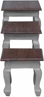 Nesting Table Set 3 Pieces Solid Mahogany Wood | Antique Style, Handmade Vintage, 3 Different Sizes, Durable Side Tables for Living Room