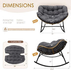 NICESOUL Outdoor Rocking Papasan Chair Set of 2 with Cushions, Comfy Oversized Padded Rockers, 2 Person Wicker Egg Gliders, 450Lbs Wide Recliner Lounge for Bedroom, Living Room, Porch, Balcony, Grey
