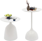 Metal Nesting Tables, Round Side Table Set of 2, White | Pedestal Tables, 17'' & 23'' Height, For Living Room Bedroom Office, Sofa Side and Bedside Console