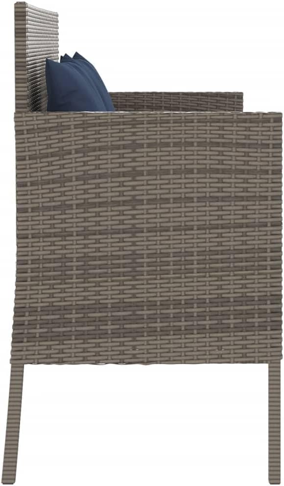 Gray Poly Rattan Patio Storage Bench with Cushion, Outdoor Seat with Waterproof Storage Bag for Cushions and Towels