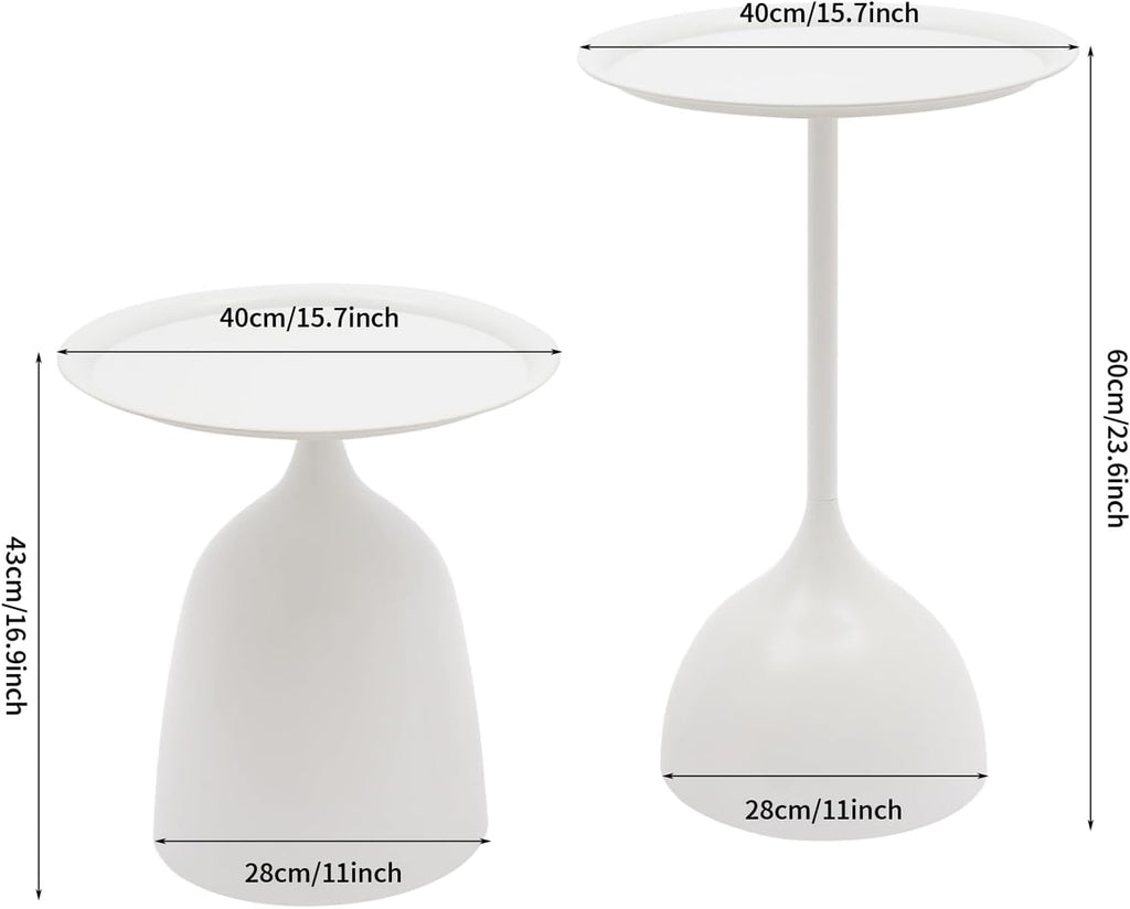 Nesting Side Tables Set of 2, White Iron Round Pedestal End Table | Metal Nesting Side Table Set, 15.75in Round Tray Top, Modern Sofa Table Accent Table for Living Room Bedroom Apartment
