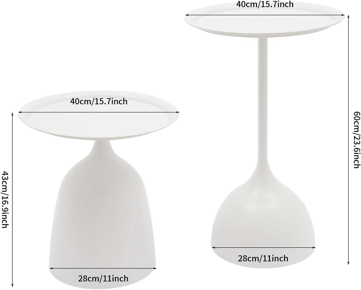 Nesting Side Tables Set of 2, White Iron Round Pedestal End Table | Metal Nesting Side Table Set, 15.75in Round Tray Top, Modern Sofa Table Accent Table for Living Room Bedroom Apartment