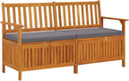 Outdoor Storage Bench with Cushion 58.3 inch Solid Acacia Wood Patio Entryway Seating with Hidden Compartment for Garden Deck Hallway Gray