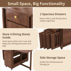 Folding Drop Leaf Dining Table with Hideaway Chairs for Small Spaces | Ready Assembled, Space Saving, Storage Cabinet, 4 Lockable Wheels, Supports up to 300 lbs, Solid Wood & Wood Grain Finish