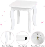 Costzon Kids Vanity, Girls Vanity Set with Tri-Folding Mirror, Stool, Storage Drawer, Princess Toddler Makeup Vanity Desk Dressing Table, Wooden Kids Vanity Table and Chair Set (White)