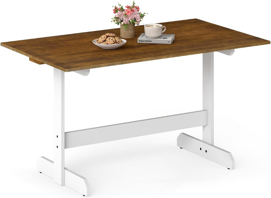 Tangkula 55 Inch Dining Table for 4-6 People, Rectangular Kitchen Table with Solid Wood Trestle Base, Large Farmhouse Modern Diner Table for Home Dining Room Living Room