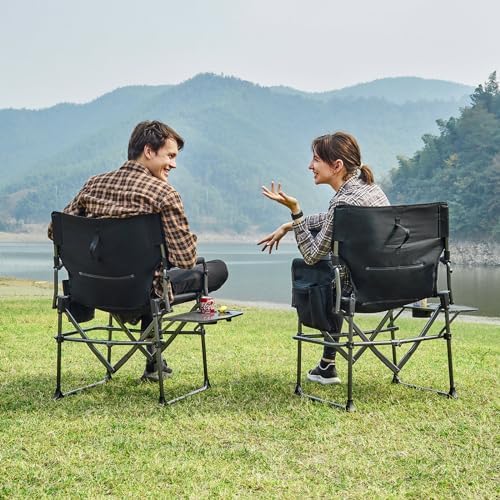 EVER ADVANCED Camping Directors' Chair with Side Table, Portable Folding with Compact Size, Heavy Duty Lawn Chair with Pocket for Camping, Lawn, Sports and Fishing, 400lbs, Black