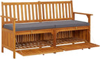 Storage Bench with Cushion Solid Wood Acacia 58.3" Durable Patio Furniture Outdoor Bench Seat for Garden Porch Front Porch Furniture with Ample Storage Space