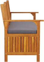 Outdoor Storage Bench with Cushion 58.3 inch Solid Acacia Wood Patio Entryway Seating with Hidden Compartment for Garden Deck Hallway Gray