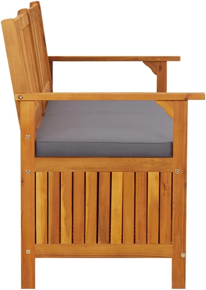 Storage Bench with Cushion Solid Wood Acacia 58.3" Durable Patio Furniture Outdoor Bench Seat for Garden Porch Front Porch Furniture with Ample Storage Space