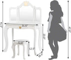HONEY JOY Kids Vanity, Crown Themed Toddler Dressing Makeup Table and Chair Set w/Drawer & Tri-Folding Mirror, Detachable Mirror, Princess Pretend Play Girls Vanity Set with Mirror and Stool(White)