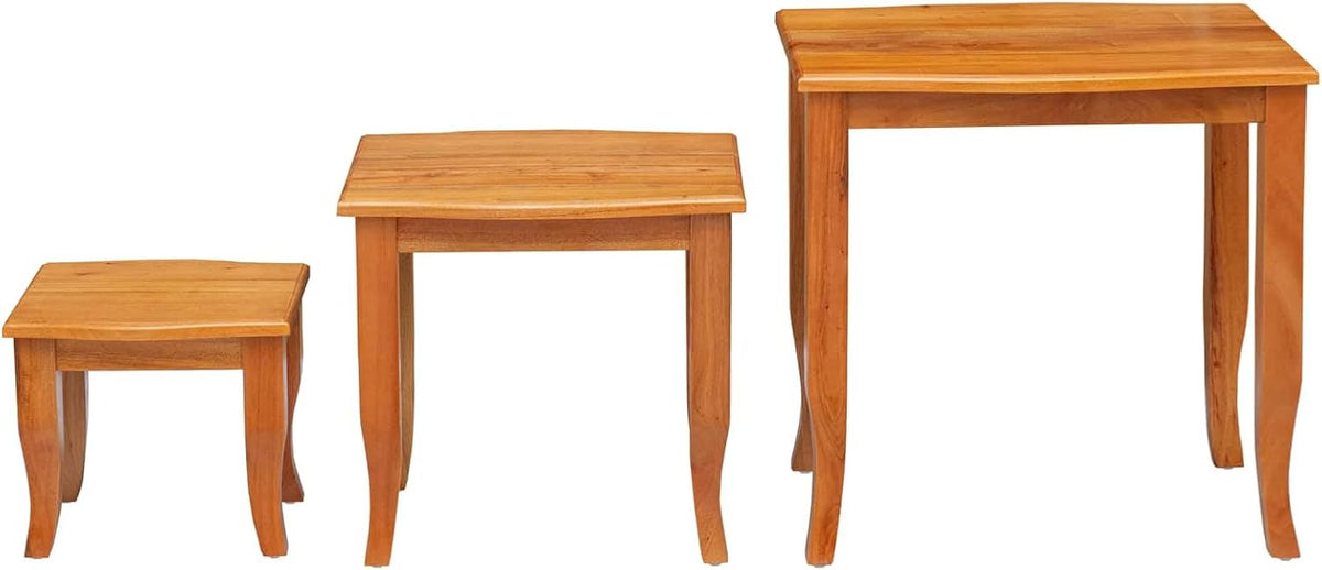 Nesting Side Tables 3 pcs Solid Mahogany Wood | Space Saving Design, Natural Wood Grain, Versatile Accent Tables for Living Room
