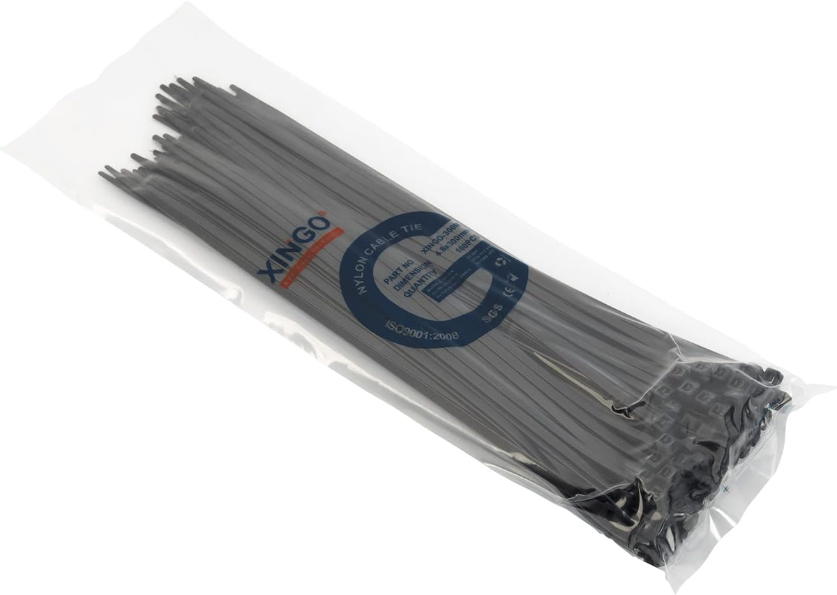 XINGO 100PCS Cable Zip Ties Heavy Duty, Premium Nylon Plastic Wire Ties with 50 Pounds Tensile Strength, Self-Locking Black Nylon Zip Ties for Indoor and Outdoor (12 inch, Black)