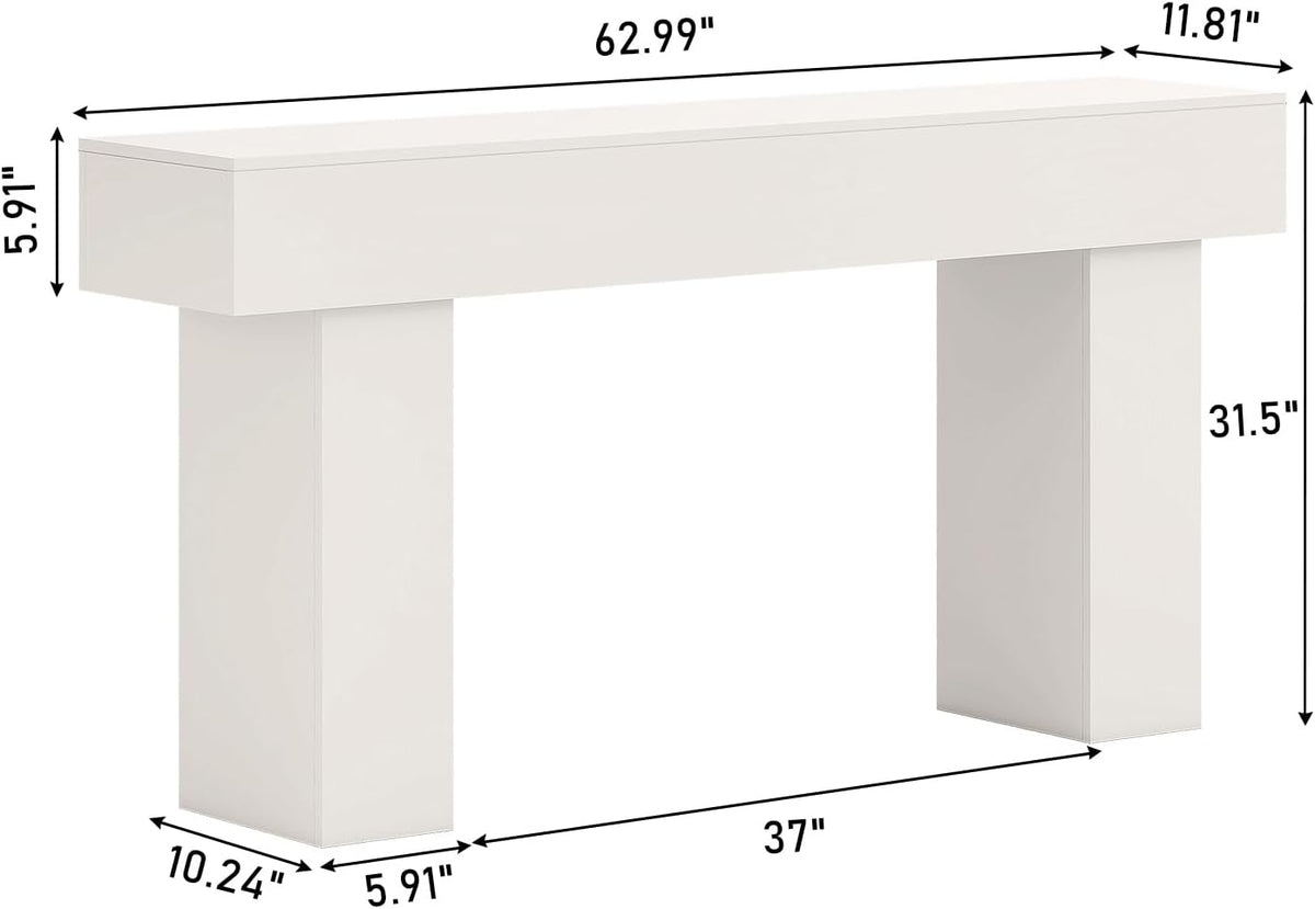 63 Inch Long Console Table for Entryway, Farmhouse Wood Rectangular Sofa Table Behind Couch Table, Narrow Entryway Table for Living Room, Entrance, Hallway, Foyer, Easy Assembly (Classic White)