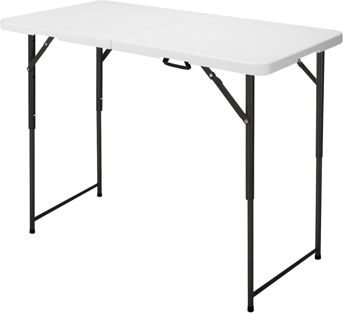 4ft Folding Table, Portable Fold-in-Half Adjustable Height Utility Table for Indoor/Outdoor Use, Durable HDPE & Steel, Stable & Lightweight, Multi-Purpose, White