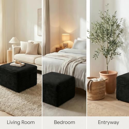 37.4" Plush Corduroy Ottoman, Upholstered Cloud Ottoman for Couch in a Box, Modular Sectional Couches for Living Room, Compressed Memory Foam, No Assembly Require, Black