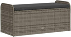 Storage Bench Grey PE Rattan Outdoor Seating with Hidden Storage Box and Cushion, 45.3 x 20.1 x 20.5 Inch Powder-Coated Steel Frame Furniture for Garden and Patio