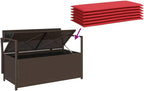 Brown Poly Rattan Patio Storage Bench with Cushion, Outdoor Seat with Waterproof Storage Bag and Gas Spring Lid