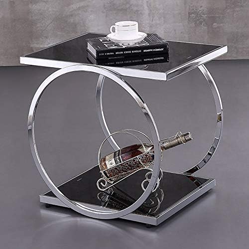 Telephone Table, Square Side Table,2 Layer Coffee Table,Telephone Table,Corner Table,Tempered Glass Sofa Side Table,554051CM(Silver