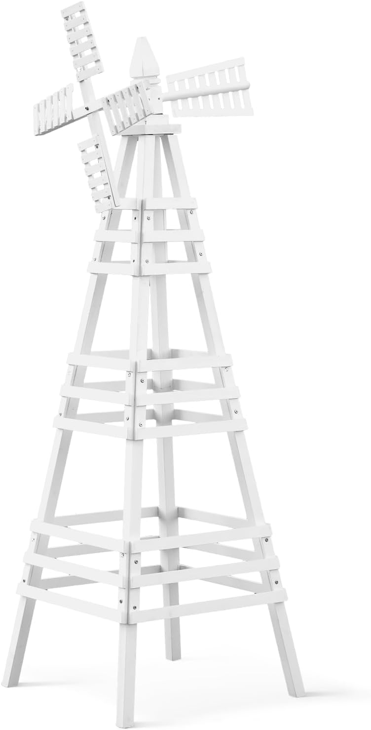 Wooden Windmill, Weather-Proof Wind Spinner, Outdoor Wind Mill for Garden Lawn Patio Decoration (White, Large)
