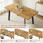 47.2"-63" Expandable Dining Room Table Set for 4-8 People, Walnut | Removable Extension Leaf, Durable MDF Rectangle Top, 6 Beige Sleek Faux Leather Chairs, Heavy Duty Modern Kitchen Table Set