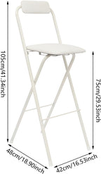 1 Pcs Folding Bar Stool with Backrest 29.5 Inch Tall Foldable Stool Chair Portable High Folding Bar Chair Counter Height Seat Cushioned Padded for Kitchen Island Shop Cafe Dining Room (White)