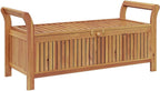 Solid Acacia Wood Patio Storage Bench with Cushion, 49.6 Inch Outdoor Garden Bench with Curved Arms and Ample Storage Space for Cushions, Pillows, Blankets