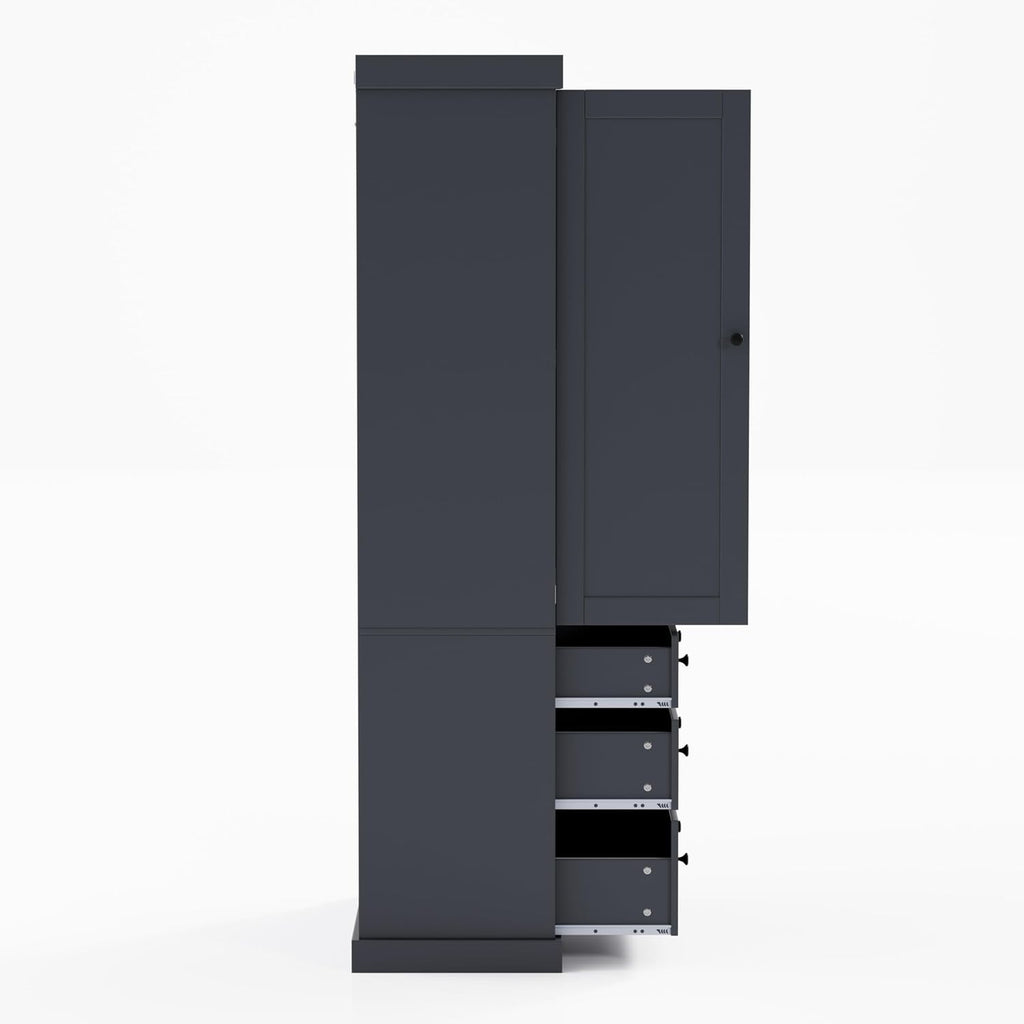 Ball & Cast 77" Freestanding Kitchen Pantry with 3 Drawers and Adjustable Shelves,Tall Cupboard Storage Cabinet with 8 Door Shelves, for Kitchen,Dining Room,Living Room,Apartment,Gray