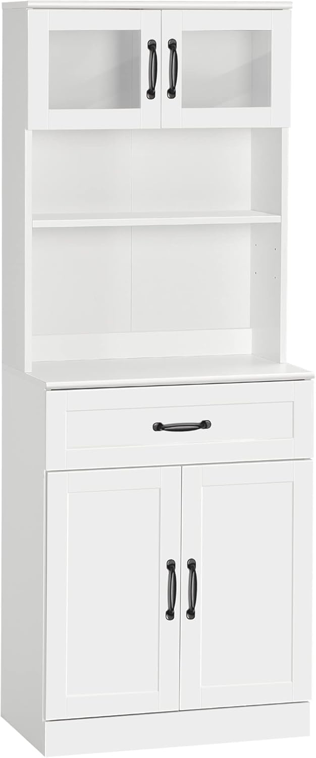 HOMCOM 63.5 Inches Freestanding Kitchen Pantry, 4-Door Buffet Cabinet with Hutch, Coffee Bar Storage Cabinet with Adjustable Shelves, White