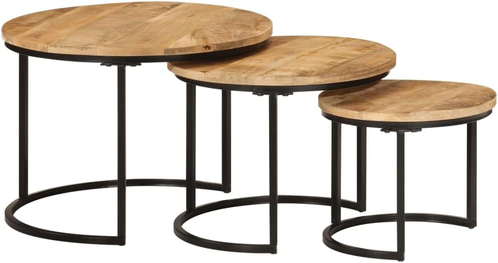 Nesting Tables 3 Piece Solid Mango Wood | Space Saving, Sturdy Tabletop, Versatile for Bedroom, Living Room, Office