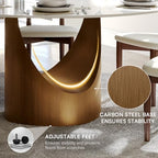 POVISON Round Dining Table for 4, 51" Glossy White Sintered Stone Top Dining Table with Bronze Carbon Steel Pedestal, Modern Dining Room Table for Kitchen, Living Room (Table Only)