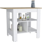 Modern Kitchen Island with Beige Top and Three Shelves | Three low open shelves for extra storage space