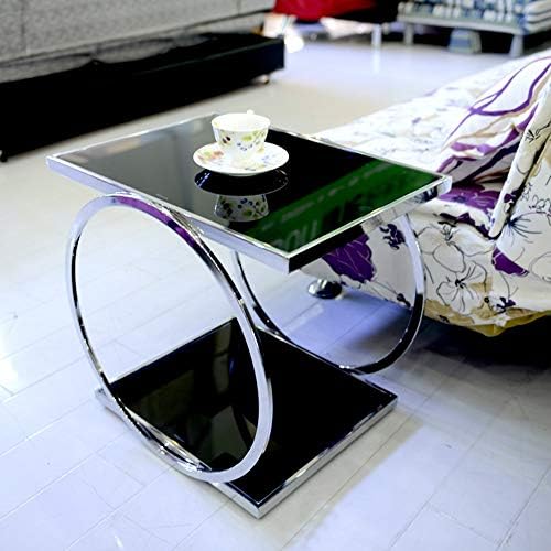 Telephone Table, Square Side Table,2 Layer Coffee Table,Telephone Table,Corner Table,Tempered Glass Sofa Side Table,554051CM(Silver