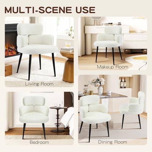 Modern Upholstered Dining Chair, Accent Chair with Soft Fabric, Black Metal Legs, Reading Chair for Living Room, Vanity Chair for Makeup Room, Bedroom, Beige