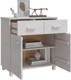 White Sideboard Buffet Cabinet, Solid Pine Wood Storage Credenza with Doors and Drawers, Modern Accent Cupboard Console for Dining Living Room, 31.1 x 15.7 x 31.5 in