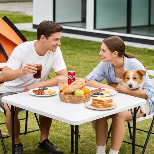Folding Table, 36 Inch Square Foldable Card Table with Carrying Handle, Heavy Duty Fold-in-Half Portable Table No Assembly, Ideal for Picnic, Camping, RV Travel, Parties, BBQs, Crafting and Indoor Use