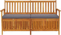 Storage Bench with Cushion Solid Wood Acacia 58.3" Durable Patio Furniture Outdoor Bench Seat for Garden Porch Front Porch Furniture with Ample Storage Space